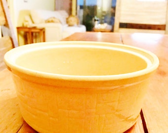 Vintage Yellow Ware Crock Butter Bowl Dish Collectible Marked  "Made in USA"