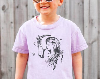 Camiseta infantil de caballos, Camiseta ecuestre Comfort Colors, Regalo para aficionadas a los caballos, Camiseta juvenil de estilo campestre, Camiseta vaquera para niños, Camiseta de estilo rancho