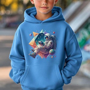 Astronaut Youth Hoodie, Space Theme Pullover, NASA Sweatshirt, Kids Outer Space Jumper, Galaxy Astronomy Hoody, Rocket Ship Design, Cosmic