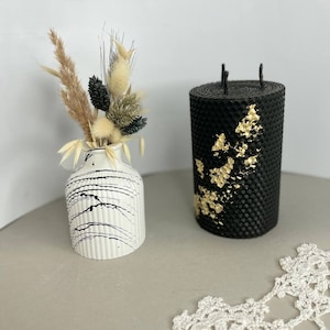 Hand Rolled Beeswax Pillar Candle Eco Friendly Chemical Free Handcrafted Beeswax Candle with Chocolate Scent and Golden Design
