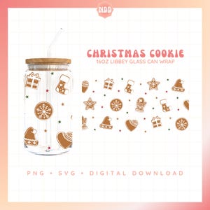 Christmas Cookie 16oz Libbey Wrap, SVG Cricut Cut File, PNG Digital File for Stickers or Sublimation, Cute Christmas Milk and Cookies Wrap