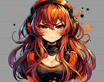 Diseño de camiseta de anime PNG, Chica gamer PNG, Merchandising de Chica Anime, SOLO DESCARGA DIGITAL. Regalo digital de anime retro perfecto para ropa, clipart.