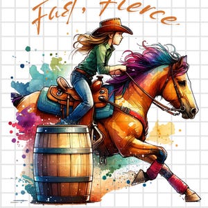 Barrel Racing png, western png, cowgirl png, watercolor horse, Barrel Racer T shirt, DIGITAL DOWNLOAD, horse png, western shirt ideas, rodeo