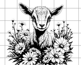 Goat SVG, PNG & JPEG, goat and flowers, Sublimation, goat shirt design, goat png, funny goat svg, farm gift, farm png, goat clipart, nubian
