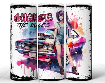 Anime tumbler wrap, anime girl, muscle car png, mug png, photo tumbler wrap for 20oz straight skinny tumblers, DIGITAL DOWNLOAD, anime gift