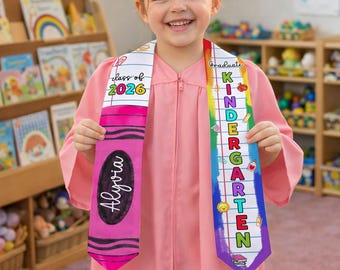 Personalized Crayon Graduation Stole, Custom Kids Name Graduation Sash, Kindergarten Class Of 2026 Boy Girl, Senior 2026 Gift