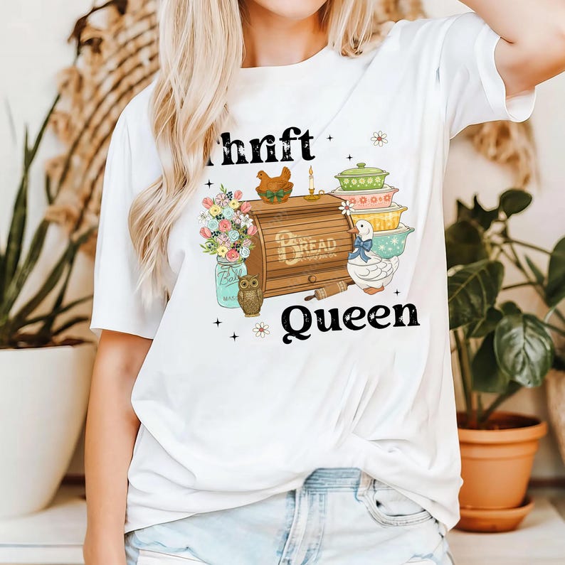 Thrift Queen Shirt, Thrift Aesthetic Tee, Vintage Shopping Lover Gift, Grandma Core, Vintage Hen Thrifted Shirt afbeelding 11