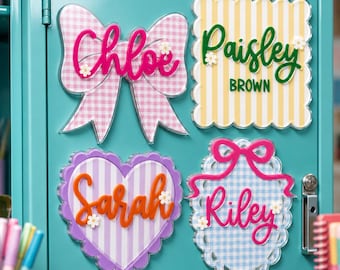 Personalized Acrylic Kids Name Magnet Locker, Pastel Gingham Kids Locker Magnet, Nursery Decorations Magnets For Kids, Back to School Locker