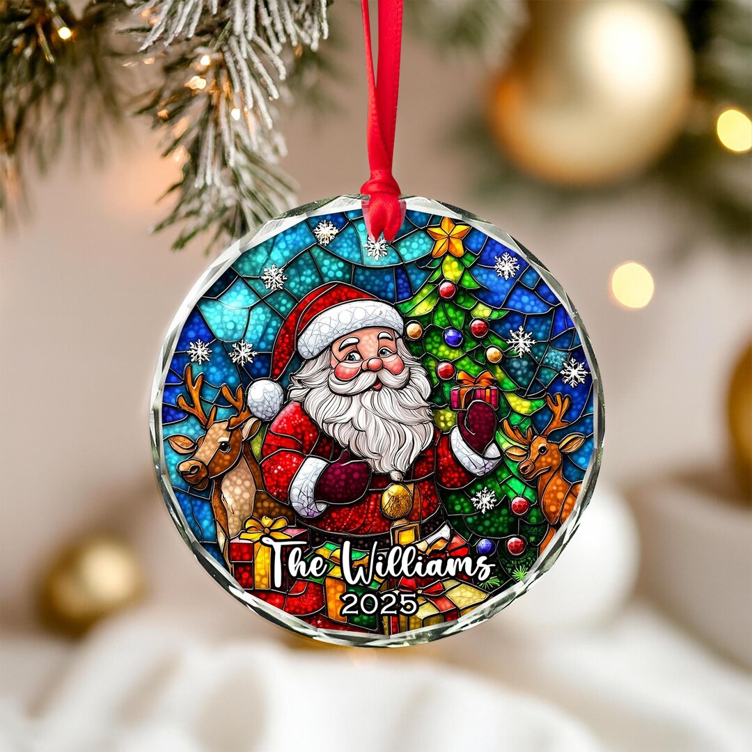 Personalized Stained Glass Christmas Ornament – Custom Family Name Tree ...