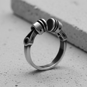 Sterling Silver Piston Ring: Adjustable Industrial Biker Band