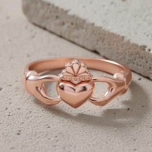 Rose Gold Claddagh Ring, Sterling Silver Irish Ring