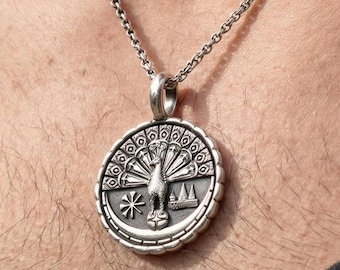 Melek Taus Necklace 925 Sterling Silver Peacock Angel Pendant Yezidi Lalish Medallion