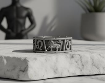 Sterling Silver Leo Zodiac Ring: Astrology Lion Band