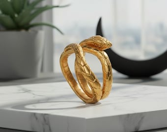 Gold Vermeil Snake Ring: Sterling Silver Serpent, Gothic Ouroboros