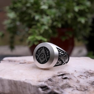 Handcrafted Sterling Silver Masonic Ring: Freemason Square Compass Jewelry
