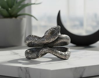 Sterling Silver Coiled Snake Ring, Gothic Ouroboros, Witchy Statement Jewelry