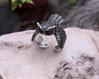 Sterling Silver Owl Ring: Feathered Face, Nature Inspired Jewelry