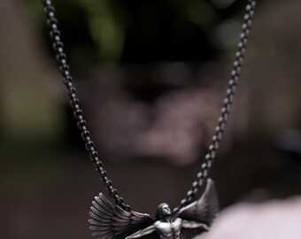 Sterling Silver Angel Wing Necklace - Handcrafted Guardian Jewelry