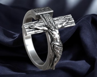 Sterling Silver Jesus Crucifix Ring: Christian Religious Jewelry