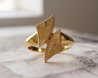 Textured Gold Vermeil Geometric Statement Ring, Modern Architectural Jewelry