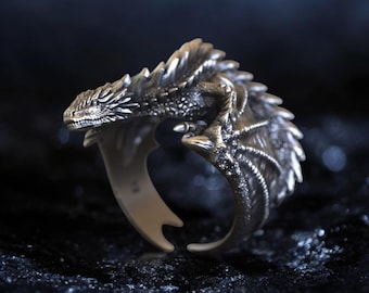 Handcrafted 925 Sterling Silver Dragon Ring: Mythical Fantasy Jewelry