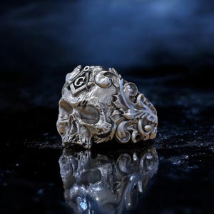 Sterling Silver Skull Masonic Ring: Handmade Freemason Symbol Jewelry