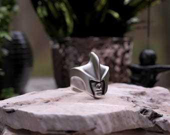 Sterling Silver Warrior Helmet Ring: Medieval Knight Armor Jewelry