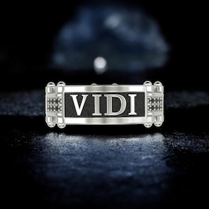 Sterling Silver Signet Ring: Veni Vidi Vici, Roman Jewelry