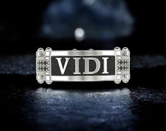 Sterling Silver Signet Ring: Veni Vidi Vici, Roman Jewelry