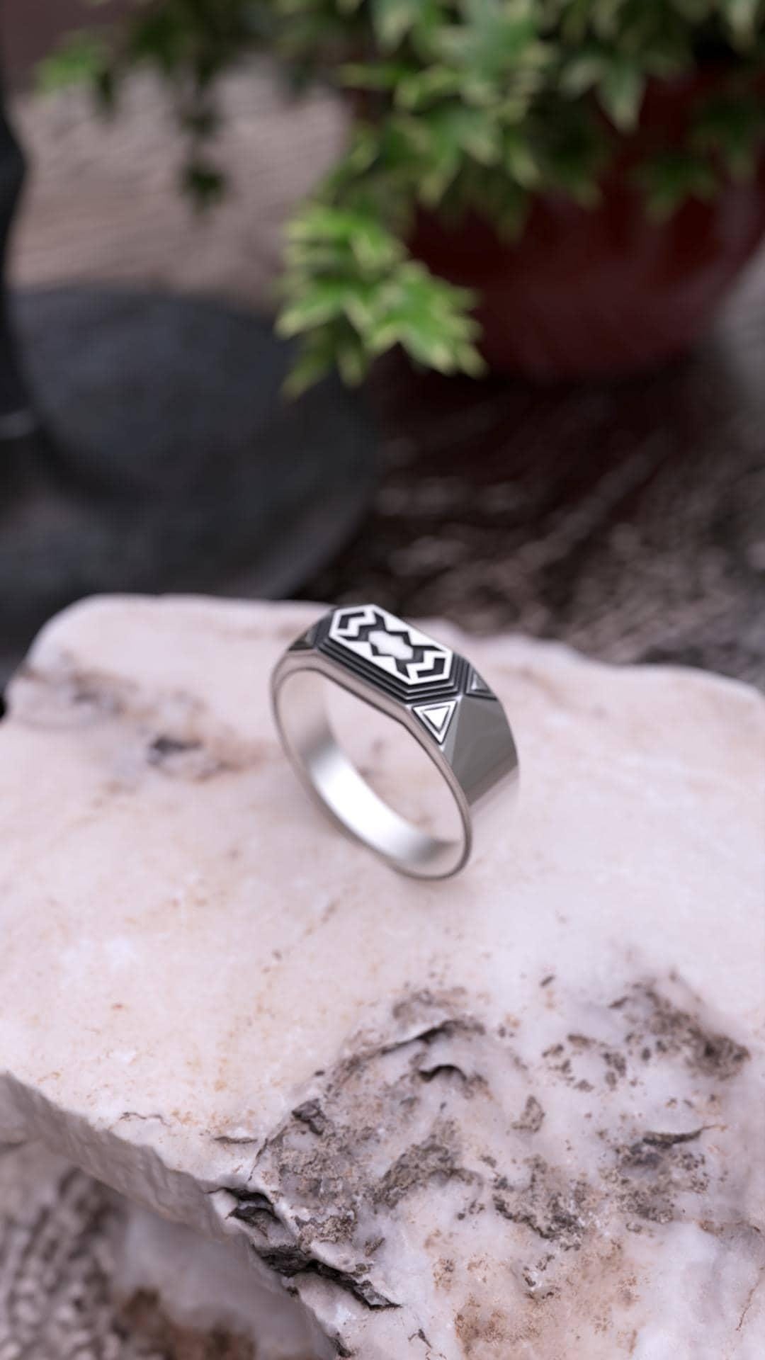 Dwarven Sterling Silver Signet Ring: Geometric Fantasy Jewelry - Etsy