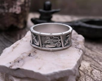 Oxidized Sterling Silver Sagittarius Ring, Archer Zodiac Band