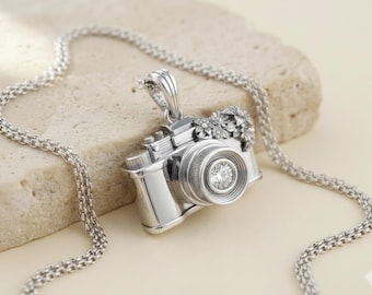 Floral Camera Necklace, 925 Sterling Silver, Photographer Gift