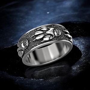 Sterling Silver Wolf Paw Ring: Handmade Animal Statement Band