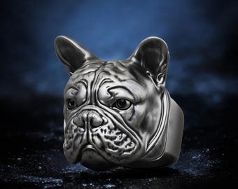 フレンチブルドッグのシルバーリング、犬好き男性向けジュエリー