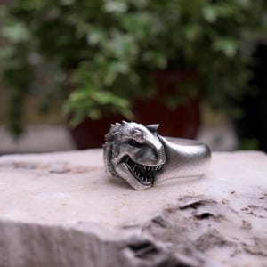 Sterling Silver T-Rex Ring: Handcrafted Dinosaur Statement Jewelry
