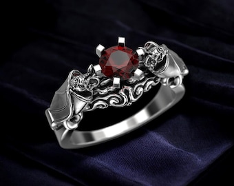 Bat Engagement Ring: Gothic Sterling Silver Wedding Band, Dark Fantasy Jewelry