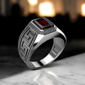 Greek Ornament Sterling Silver Ring: Handmade Statement Jewelry