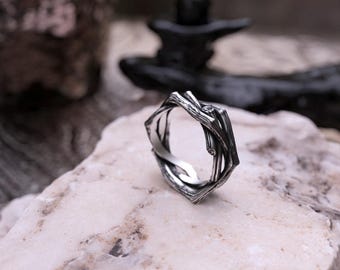 Sterling Silver Branch Wedding Band Ring: Nature Inspired Unisex Jewelry