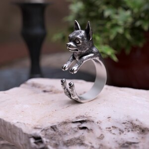 Sterling Silver Chihuahua Ring: Adjustable Wrap-Around Dog Lover Gift