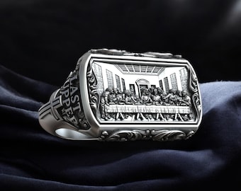 Last Supper Signet Ring: Leonardo Art, 925 Sterling Silver