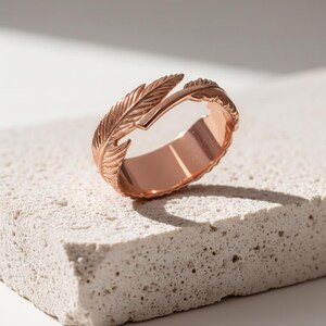 Feather Ring, 14K Gold Vermeil Sterling Silver Angel Wing Band Rose Plated Silver
