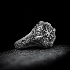 Helm of Awe Ring: Sterling Silver Viking Protection Jewelry