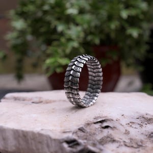Dragon Scale 925 Sterling Silver Band Ring: Fantasy Serpent Jewelry