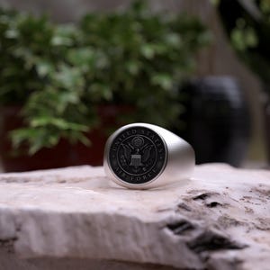 U.S. Air Force 925 Sterling Silver Signet Ring, Military Veteran Badge Ring, Handcrafted Men Oxidized Silver Ring | Air Force Jewelry Gift