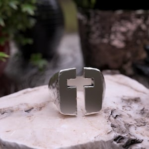 Handgefertigter Sterling Silber Kreuz Ring - christlicher religiöser Schmuck