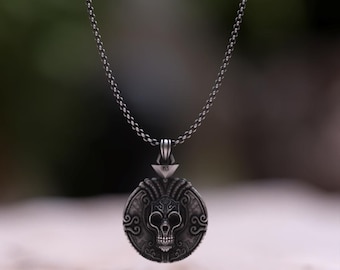 Sterling Silver Sugar Skull Necklace - Day of the Dead Calavera Pendant