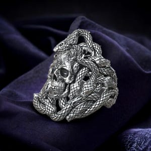 Medusa Skull Ring: Sterling Silver Gothic Snake Ring, Handmade