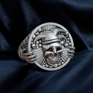 Sterling Silver Jester Skull Ring: Gothic Joker Clown Jewelry