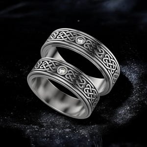 Celtic Knot Wedding Bands: Sterling Silver Gemstone Couple Rings
