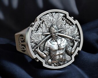 Ukrainian Cossack Trident Ring, 925 Sterling Silver Patriotic Jewelry
